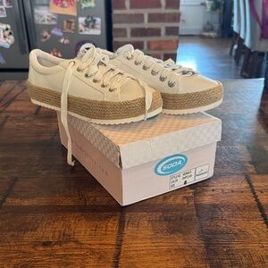 Soda White Canvas Shoes with Woven Sole